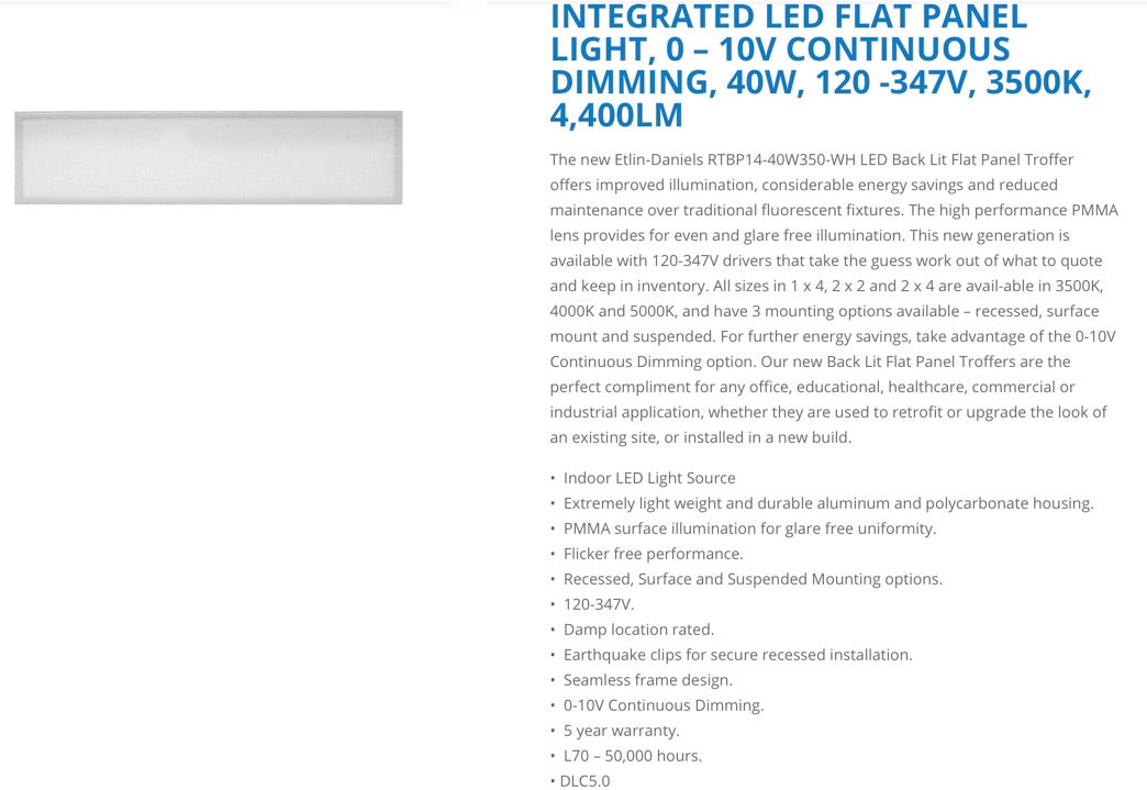 Integrated led flat panel light 1X4